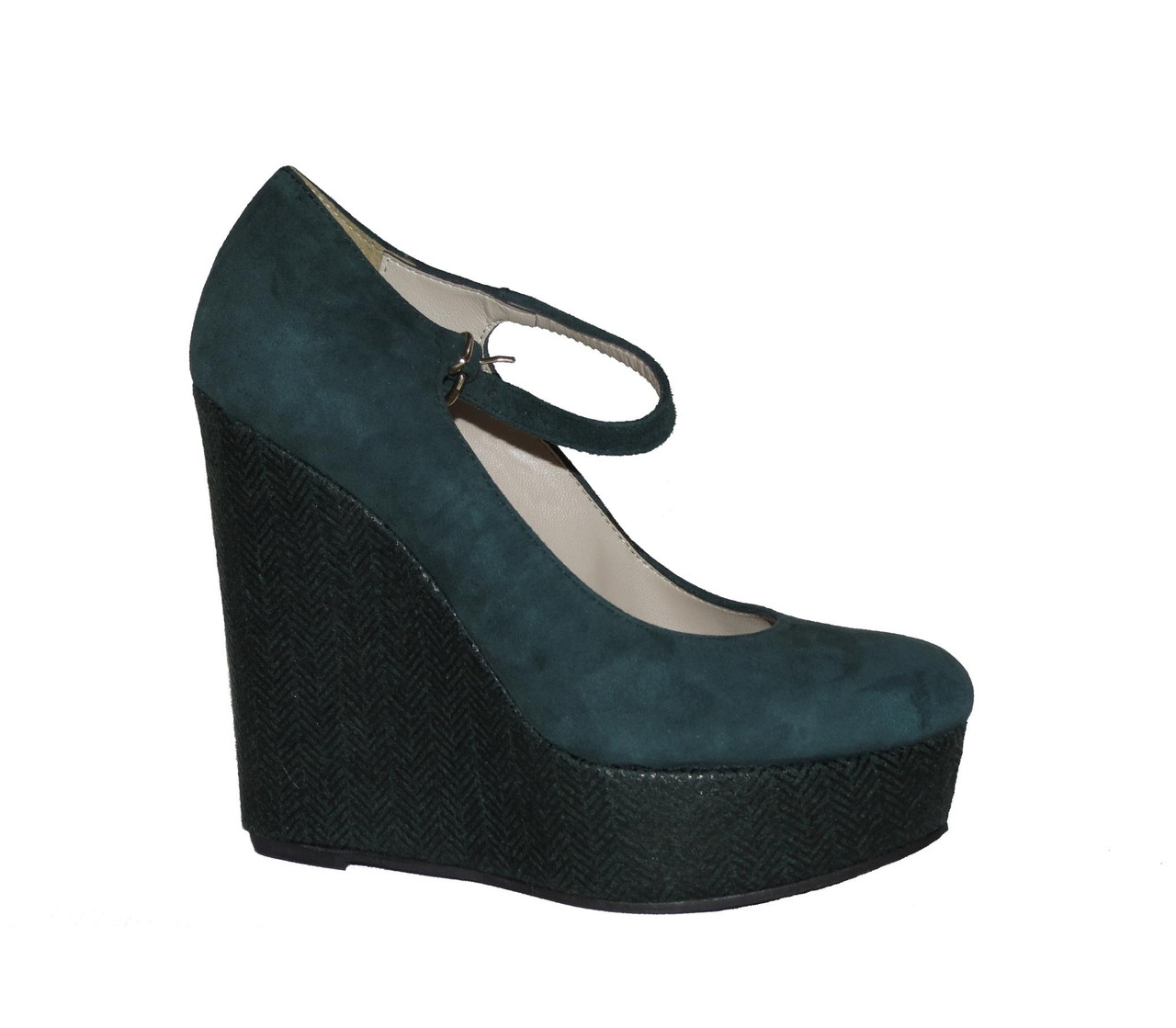 Стильні туфлі жіночі маломірні 36. 40. на високій платформі Woman's heel темно-зелені з натуральної замші