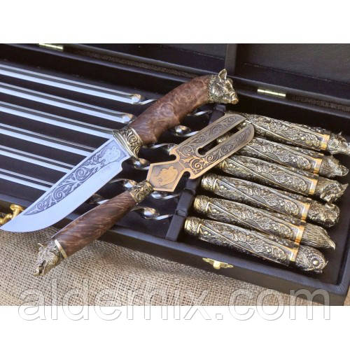 Шампура "Дикі звірі" з виделкою і ножем в кейсі, фото 1