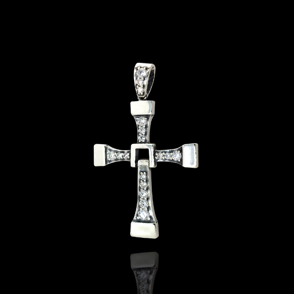 Срібний хрестик з фіанітами, 5 грамів