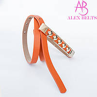 Ремінь жіночий вузький гвоздик (жовтогарячий) 15 мм-купити гуртом в Одесі