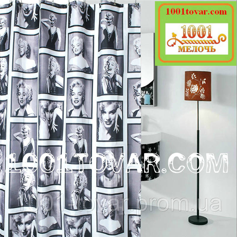 Тканевая шторка для ванной комнаты Мерлин Монро из полиэстера, размер 180х180 см., чёрно-белая - фото 3 - id-p495415508