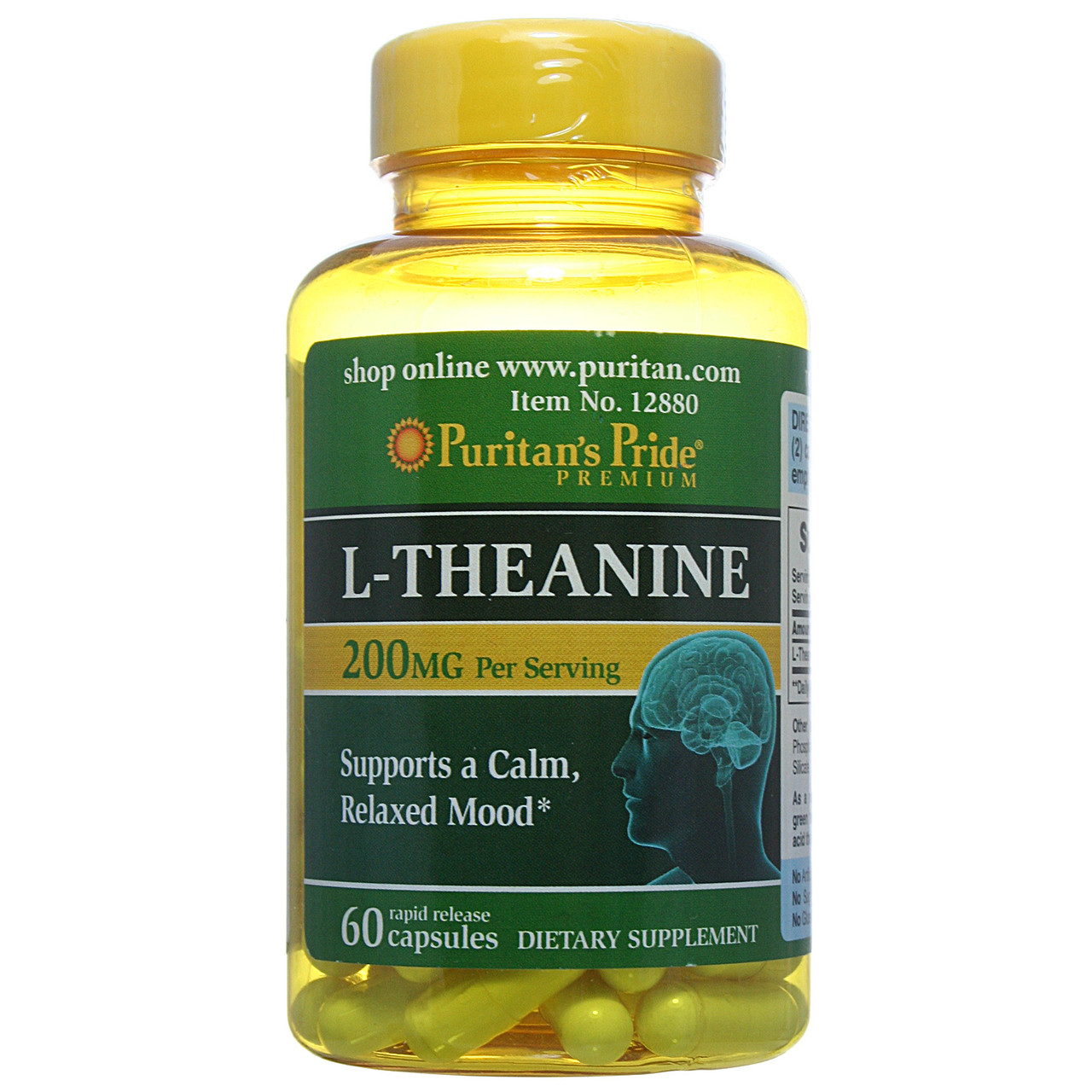 Л-Теанін, L-Theanine 200 mg, Puritan's Pride, 60 капсул