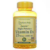 Витамин Д3, Vitamin D3 1000 IU, Puritan's Pride, 200 капсул