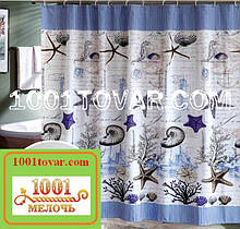Тканинна шторка для ванної кімнати "Морський світ" з поліестеру, розмір 180х180 див.