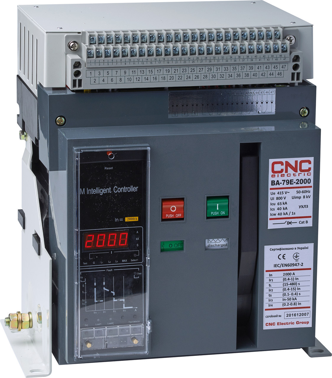 Повітряний вимикач BA79E-2000, 800А, 3P, 415V (80kA), з електронним блоком управління викочування, CNC