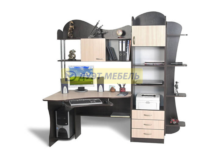 Купить Угловой компьютерный стол с надстройкой, тумбой и стеллажом СК ...