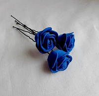Шпильки для волосся з квітами ручної роботи "Трояндочки Індіго"