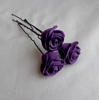 Шпильки для волосся з квітами ручної роботи "Трояндочки Фіолетові"