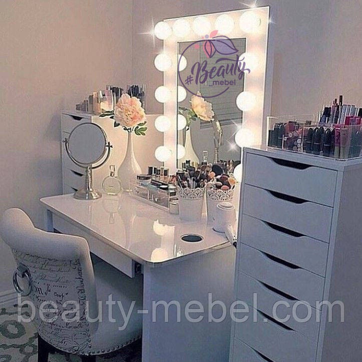 Макияжный столик з великим дзеркалом, білий, фото 1