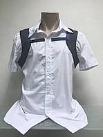 Шведка тенниска рубашка с коротким рукавом мужская белая летняя приталенная коттон