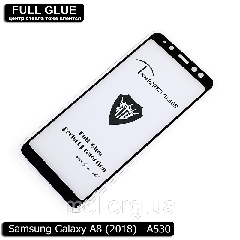 Захисне скло Full Glue Samsung Galaxy A8 2018 (Black) - 2.5 D Повна поклейка, фото 1