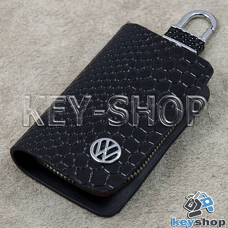 Ключниця (чорна, "зміїна шкіра", з карабіном, кільцем), логотип авто Volkswagen (Фольксваген), фото 2
