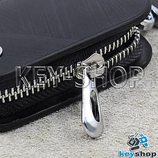 Ключниця (шкіряна, чорна з візерунком, на блискавці, з карабіном, кільцем) логотип Volkswagen (Фольксваген), фото 2