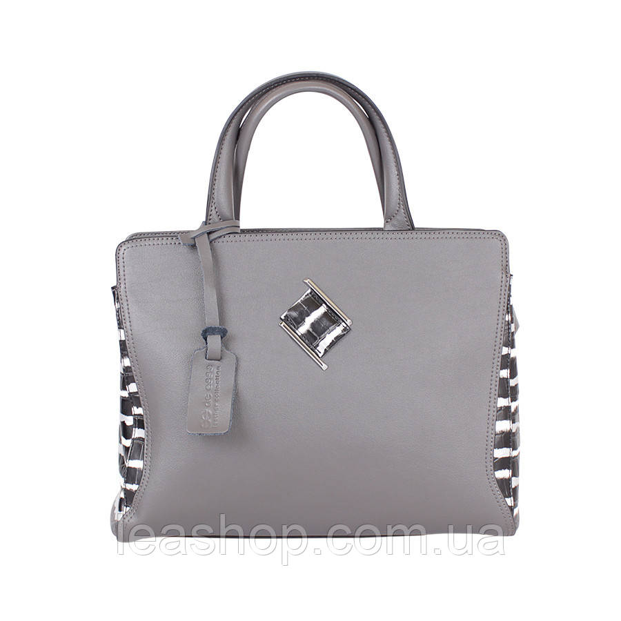 Сумка серая с черно-белыми вставками, фото 1