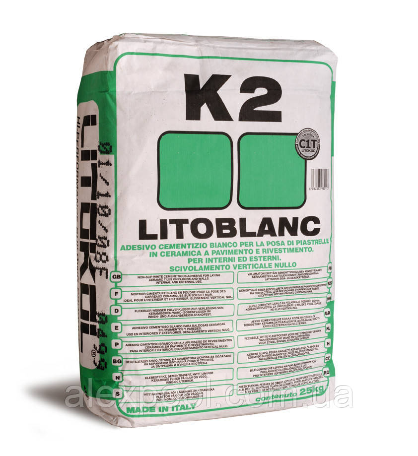 Litokol LITOBLANC K2 25 кг - Экстрабелый клей для мозаїки з нульовим вертикальним сповзанням ( K20025 )