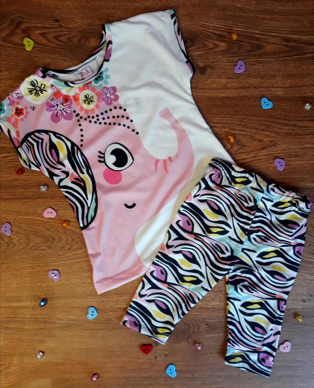 Комплект для дівчаток Футболка+шорти "Слоник" Рожевий, білий Бавовна Туреччина, фото 1