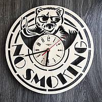 Бесшумные настенные часы из дерева круглые «Курить запрещено»