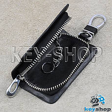 Ключниця кишенькова (шкіряна, чорна, з тисненням, на блискавці, з карабіном, кільцем), логотип Skoda (Шкода), фото 3