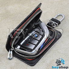 Ключниця кишенькова (чорна "зміїна шкіра" на блискавці, з карабіном, кільцем), логотип авто BMW M (БМВ М), фото 2