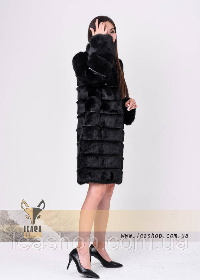 Полушубок из кролика черного цвета фото Женская черная шуба из кролика фото