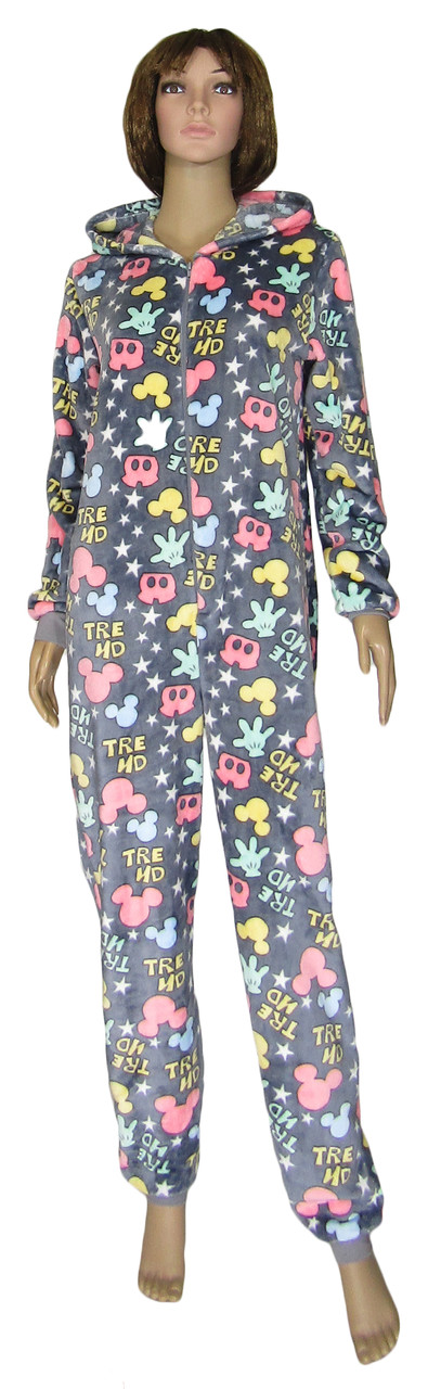 Пижама кигуруми женская махровая (комбинезон) с ушками 03628 Gulliver Pink, р.р.40-48 - фото 2 - id-p641741676
