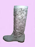 Білі жіночі шкіряні чоботи з лазерною перфорацією 39р Туреччина, фото 3