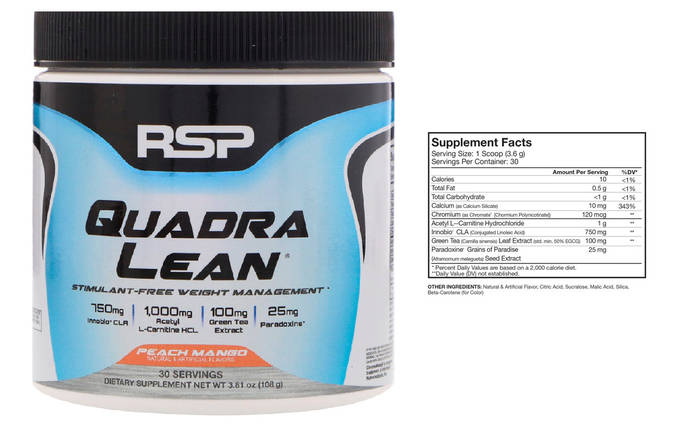 Жироспалювач без стимуляторів RSP Nutrition Quadra Lean 108 г (30 порц.), фото 2