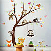 Наклейка на стіну, вінілові наклейки в дитячу (осінніше дерево та звірі) 100*97 см (лист60*90см), фото 3