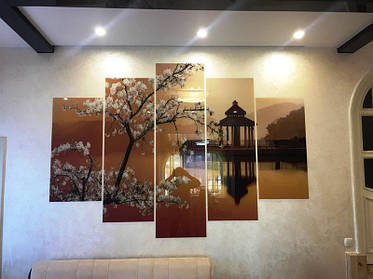 Модульная картина из 5 частей с изображением сакуры на озере