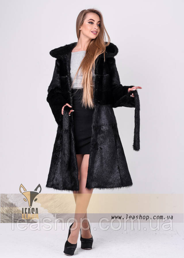 Шуба трапеция из нутрии большого размера, ФОТО