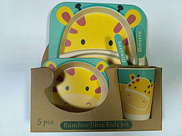 Дитячий набір посуду з бамбука Жирафик блакитний xiyibaby