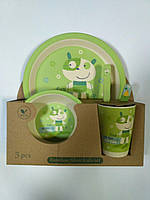 Дитячий набір посуду з бамбука Веселий зелений xiyibaby