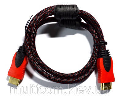 05-07-106. Шнур HDMI (штекер - штекер), version 1.4, фільтр + сітка, червоно-чорний, в тех. уп., 5м