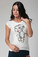 Біла жіноча футболка HAPPINESS з намальованою дівчинкою