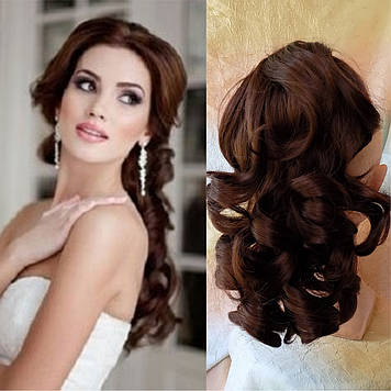 Хвіст шиньон кучерявий на крабі каштановий  6871-33