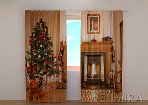 Фото штори новорічна Камін