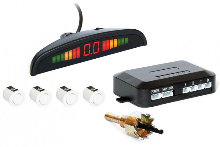 Парктронік автомобільний PAssistant на 4 датчики + LCD монітор (білі датчики) (4903)