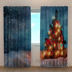 Фото штори новорічні Ялинка в снігу