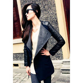 Жіноче вовняне пальто рукав зі штучної шкіри