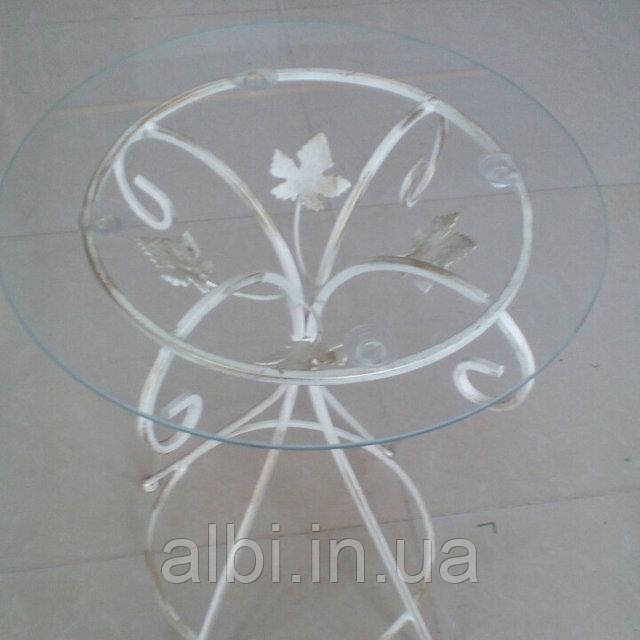 Журнальний столик високий бежевий, кований стіл, стіл із металу зі скляною стільницею