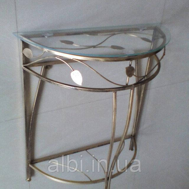 Консоль середня, кований стіл, стіл із металу зі скляною стільницею