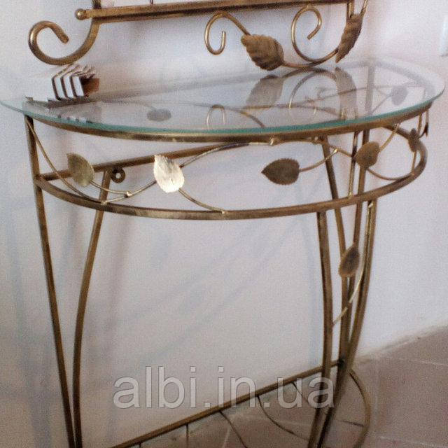 Консоль великий, кований стіл, стіл із металу зі скляною стільницею