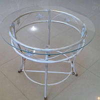 Журнальный столик круглый большой белый, кованый стол, стол из металла со стеклянной столешницей