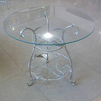 Журнальный столик художественная ковка белый, кованый стол, стол из металла со стеклянной столешницей