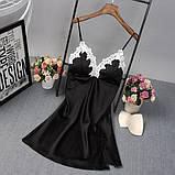 Жіночий короткий пеньюар, нічна шовкова сорочка з V-подібним вирізом, нічний пеньюар, фото 6