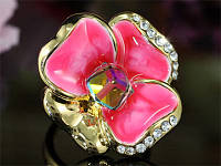 Кольцо с кристаллами Сваровски "Розовый цветок"