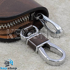 Ключниця кишенькова (шкіряна, коричнева, з візерунком, на блискавці, з карабіном, кільцем), лого авто Acura (Акура), фото 3