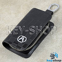Ключница карманная (кожаная, черная, с тиснением, на молнии, с карабином, с кольцом), лого авто Acura (Акура)