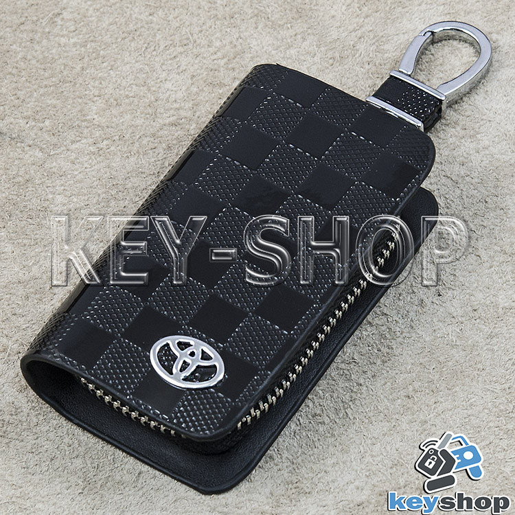 Ключниця кишенькова (чорна, з тисненням, на блискавці, з карабіном, кільцем), логотип авто Toyota (Тойота)