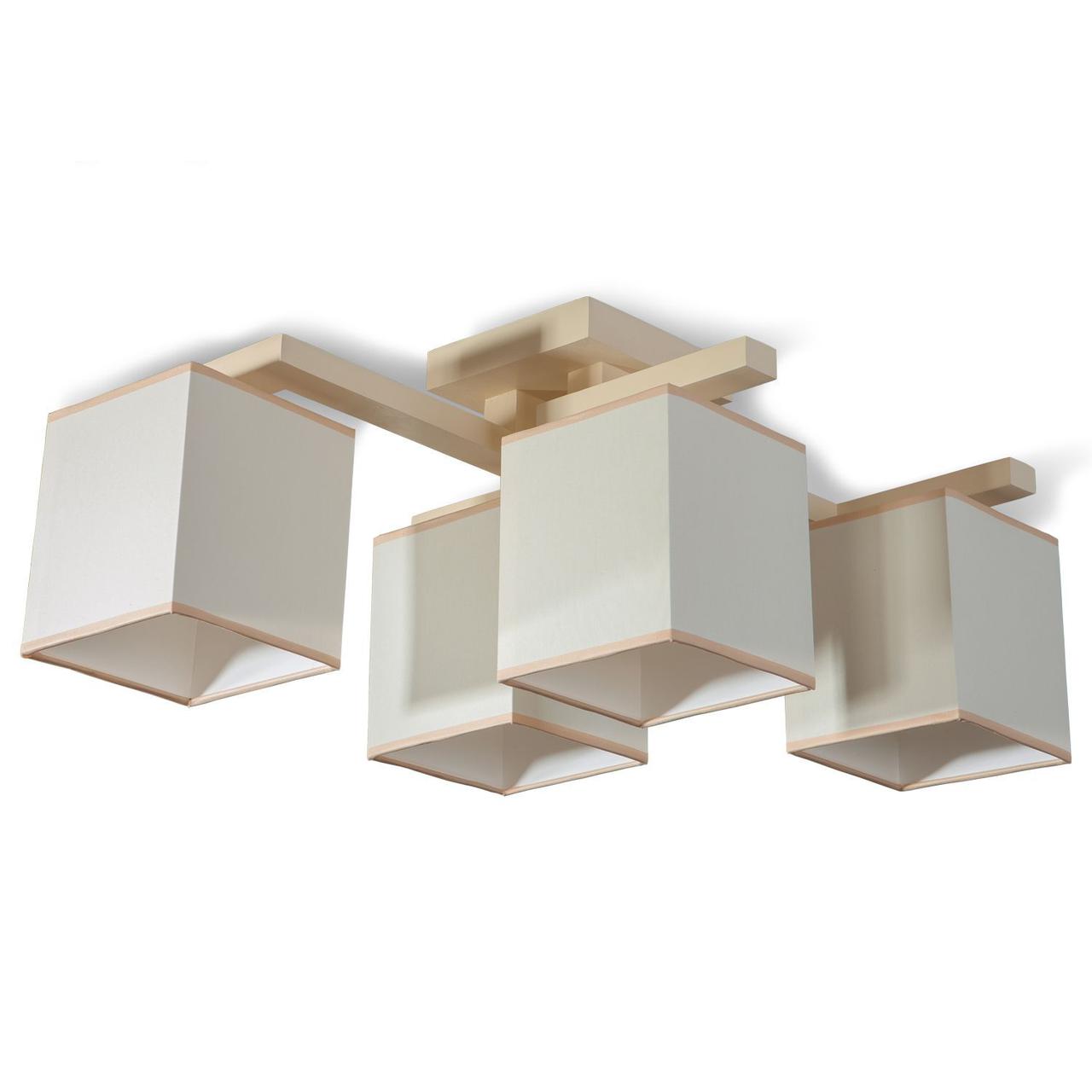 Світла дерев'яна люстра з тканинними ковпаками для спальні, зали, вітальні, фото 1